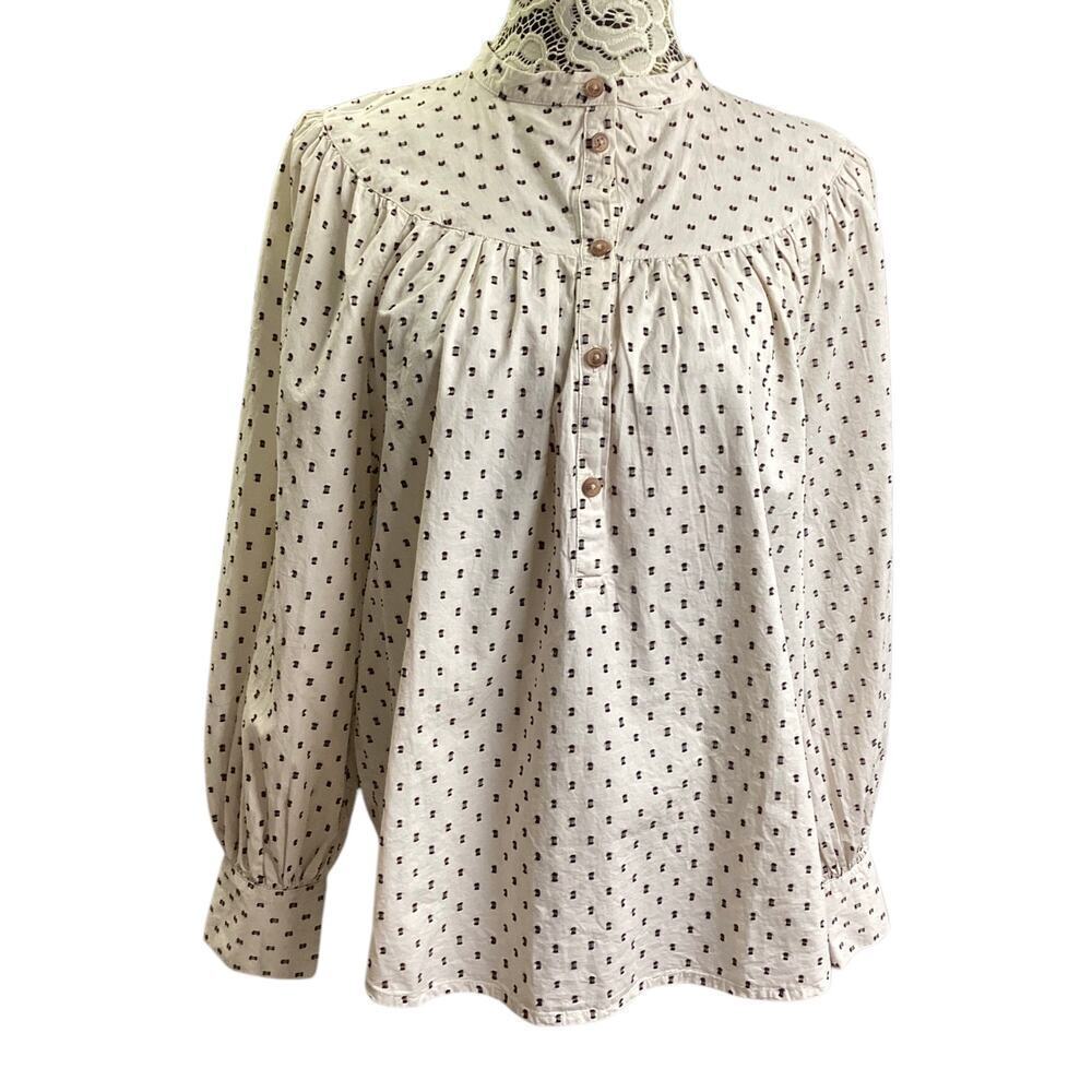 Old‎ navy Puff-Sleeve Clip-Dot Henley Swing Blouse L dotted cream